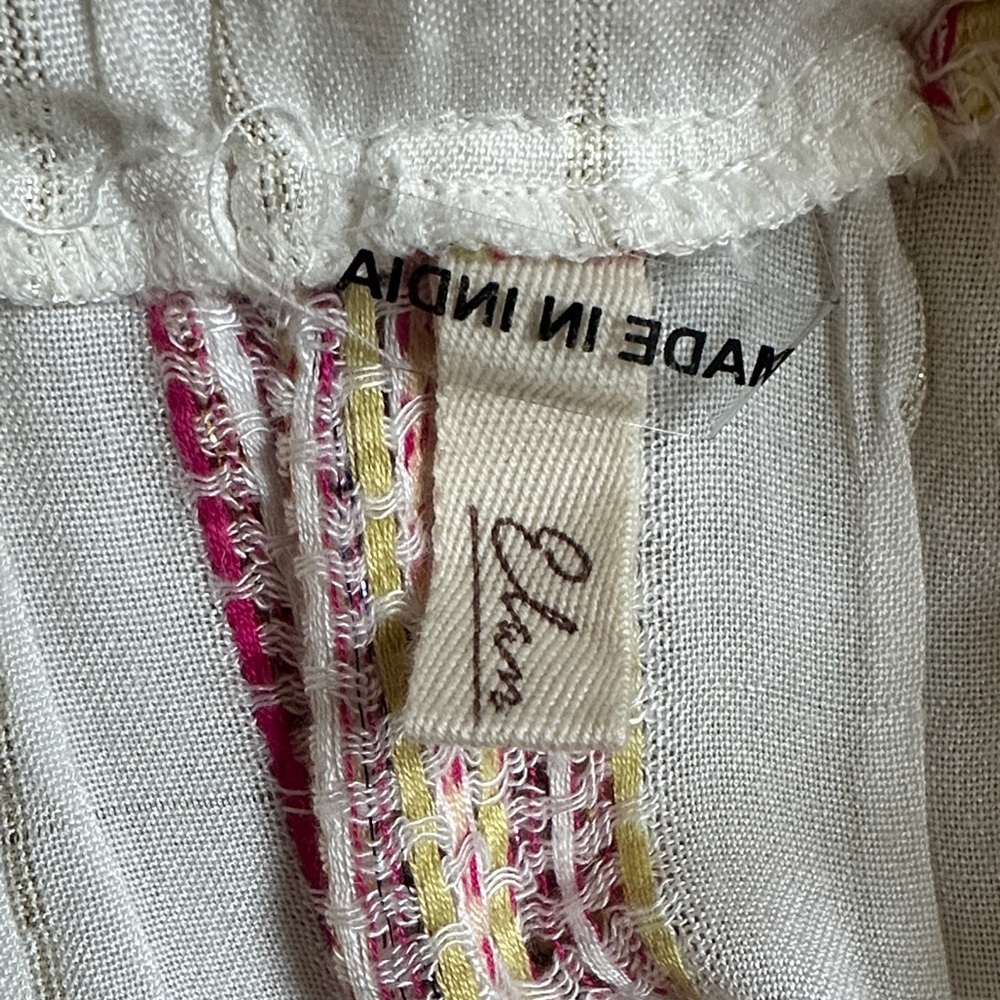 Elan White Pink Metallic Stripe Tiered Mini Skirt Drawstring Waist Size M - Picture 2 of 5